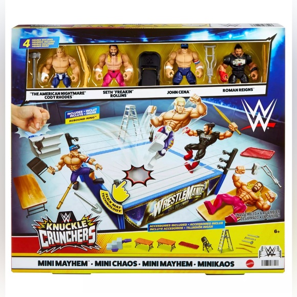 WWE Knuckle Crunchers Mini Mayhem Ring Bundle Rhodes, Rollins, Cena, Reigns NEW - Picture 1 of 5